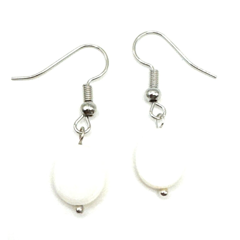 Brighton Riviera White Oval Shell Beads Ornate Custom Silver Earrings